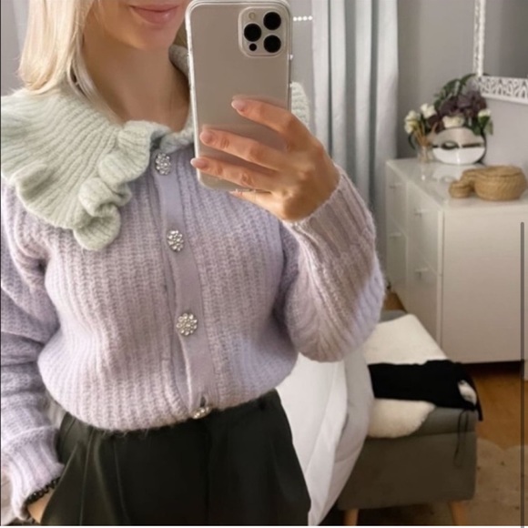 NWT ZARA Bib Collar Jewel Button Knit Cardigan L - Picture 5 of 6